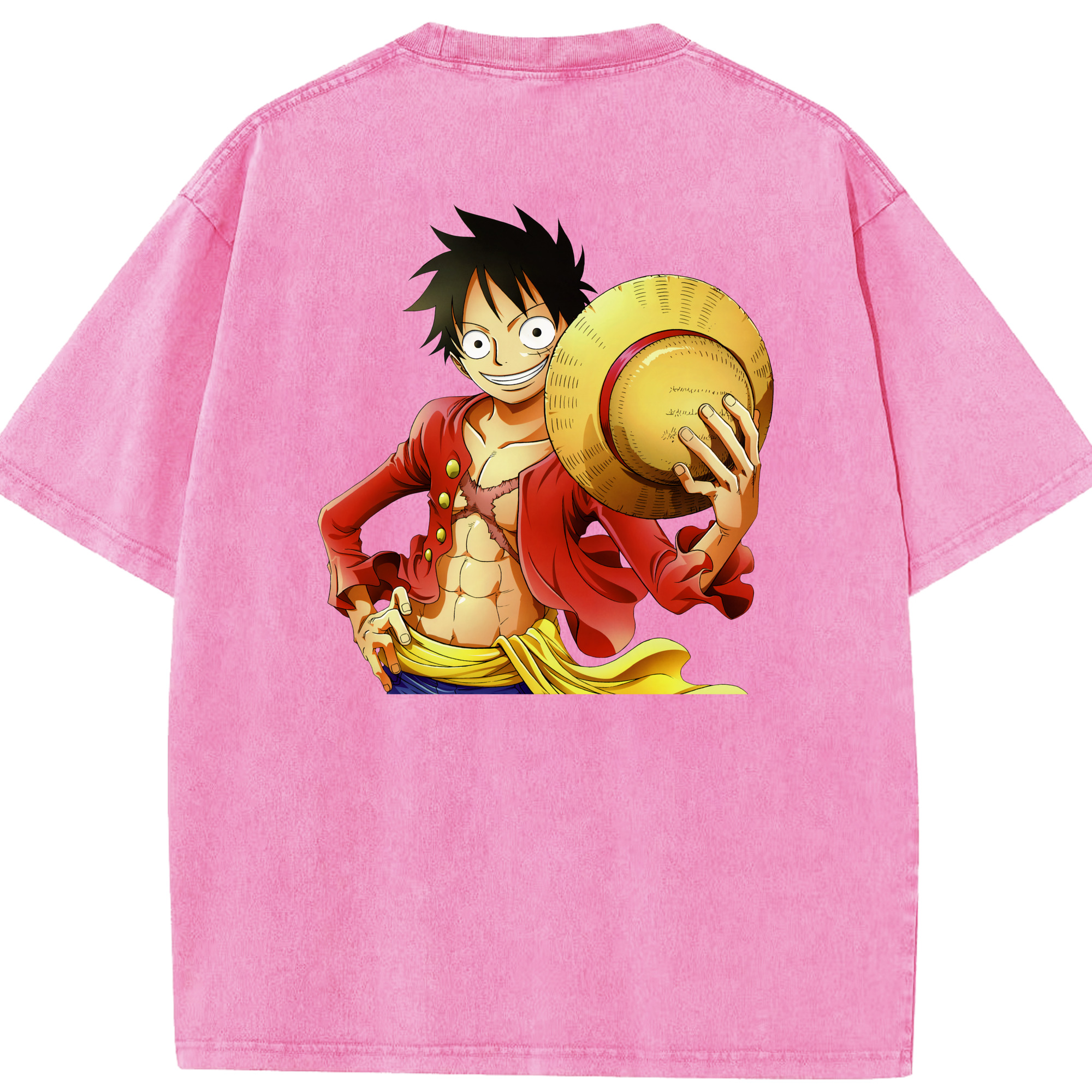 ワンピース モンキー・D・ルフィ ONE PIECE Monkey D. Luffy 綿100% ヴィンテージ風 半袖Tシャツ（背面プリント）